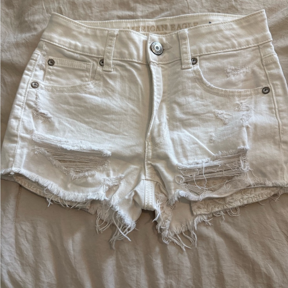 American Eagle Outfitters White Distressed Cutoff Denim Shorts